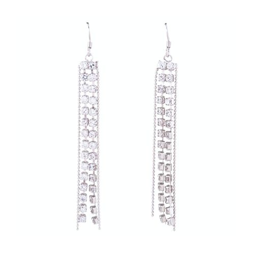 Long Sterling Silver Cubic Zirconia and Beaded Chain Dangles